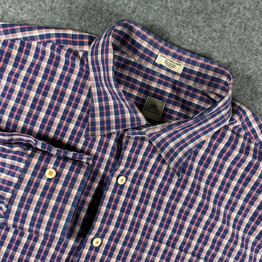 Peter Millar Mens XXL Plaid Checkered‎ Button Down Shirt Blue Pink